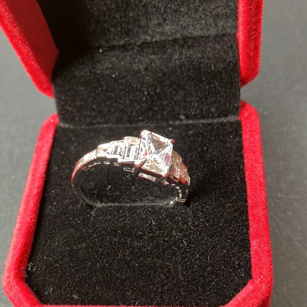 925 Sterling Silver Six Emerald Side Stone Engagement Ring Size 10 & 9 Available - Picture 9 of 10